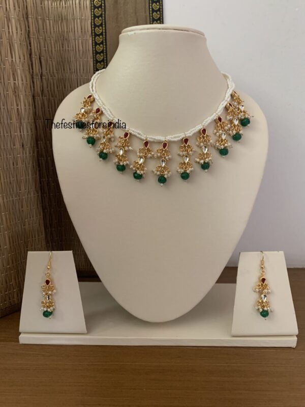 Green drop pachi kundan set
