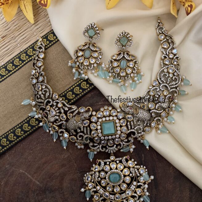 Victorian pastel blue necklace set – The Festive Store