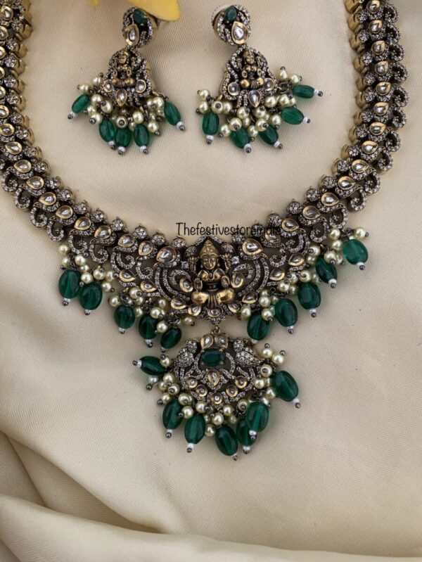 Green Lakshmi Victorian necklace set
