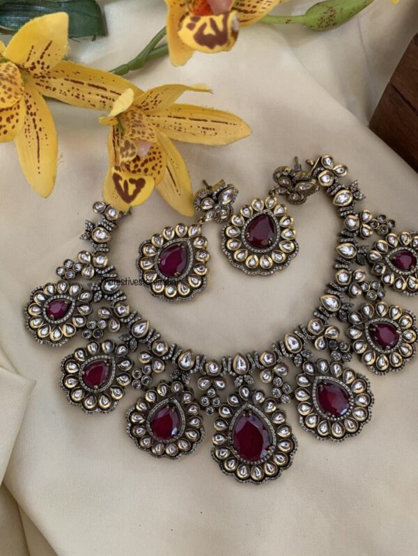 Maroon Moissanite Victorian necklace set