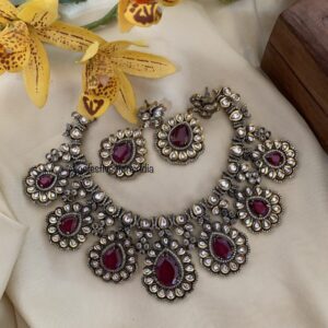 Maroon Moissanite Victorian necklace set