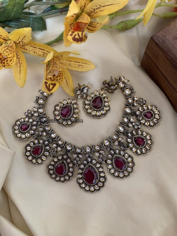 Maroon Moissanite Victorian necklace set