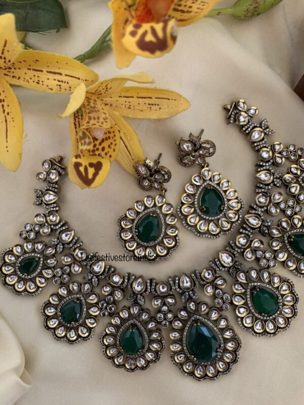 Green Moissanite Victorian necklace set