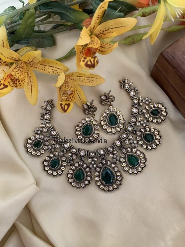 Green Moissanite Victorian necklace set