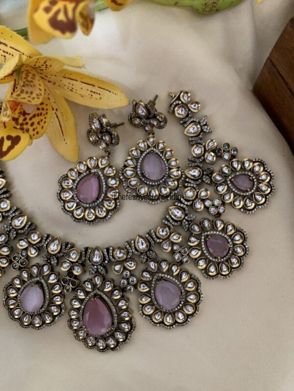 Pink Moissanite Victorian necklace set