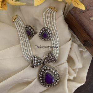 Victorian Purple and pearls necklace set