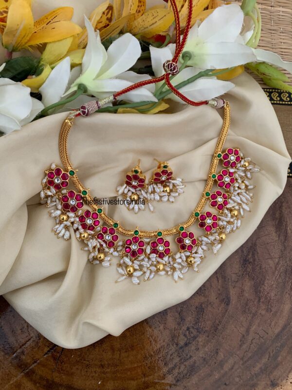 Jadau floral rice pearls set with push back earrings