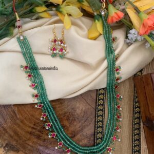 Green beads mid length jadau haram set