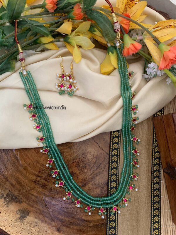 Green beads mid length jadau haram set