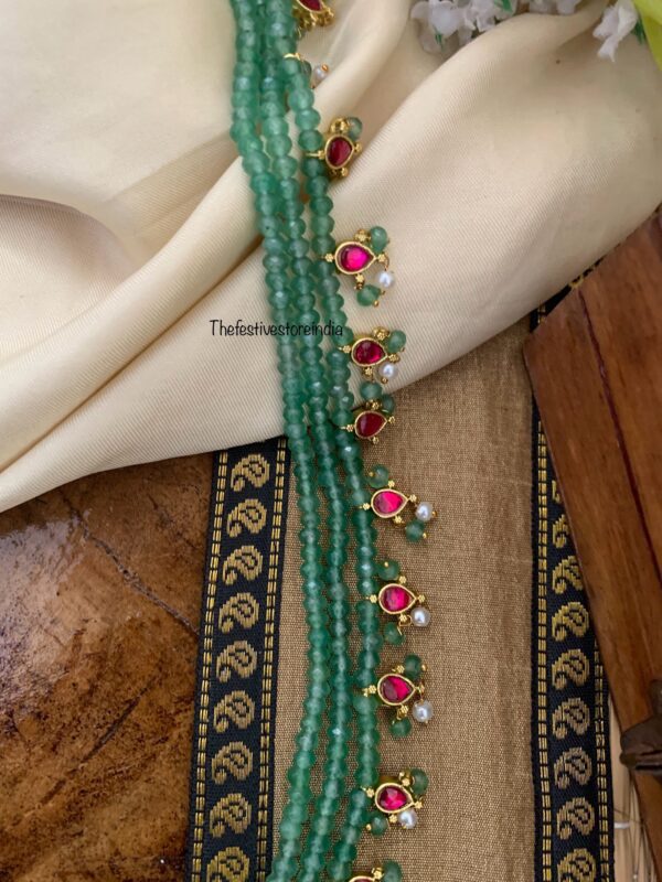 Green beads mid length jadau haram set