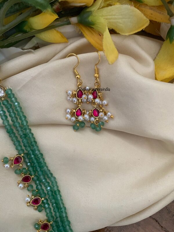 Green beads mid length jadau haram set