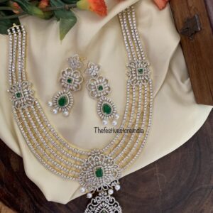 Bridal AD green stone haaram set