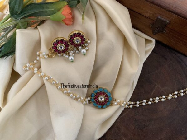 Mini Jadau Blue/Red pendant choker set
