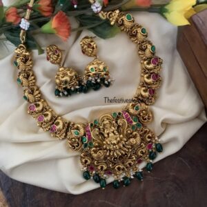 Green drops Lakshmi bridal necklace set