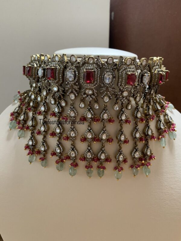 Victorian ruby stone mint drops bridal choker set
