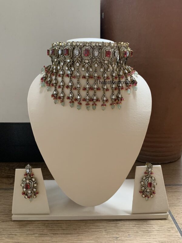 Victorian ruby stone mint drops bridal choker set