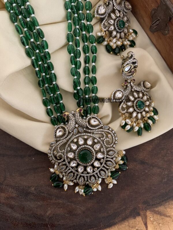 Green beads pendant haaram set
