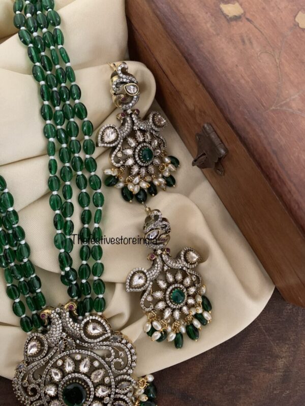 Green beads pendant haaram set
