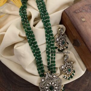 Green beads pendant haaram set