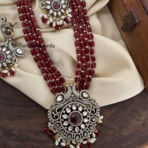Maroon beads pendant haaram set