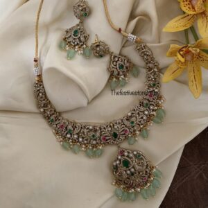 Victorian mint drops tikka style necklace set