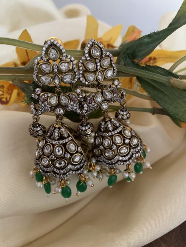 Green drop victorian jhumkas