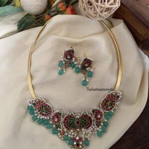 Jadau Green drop Hasli necklace set
