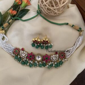 White kundan jadau choker set