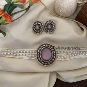 Victorian oval pink pendant choker set