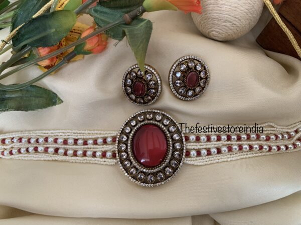 Victorian oval maroon pendant choker set