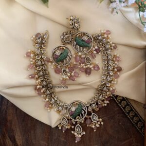 Mauve beads Hamsa Victorian necklace set