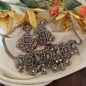 Pink drops stone choker set