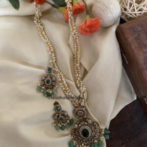 Green pendant rice pearls Victorian haaram set
