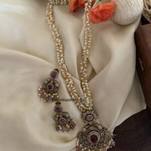 Pink pendant rice pearls Victorian haaram set