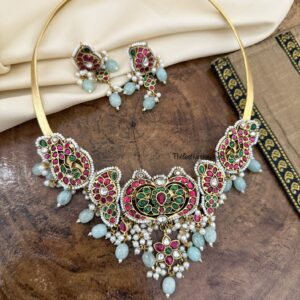 Jadau Green drop Hasli necklace set