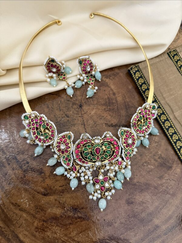 Jadau Green drop Hasli necklace set