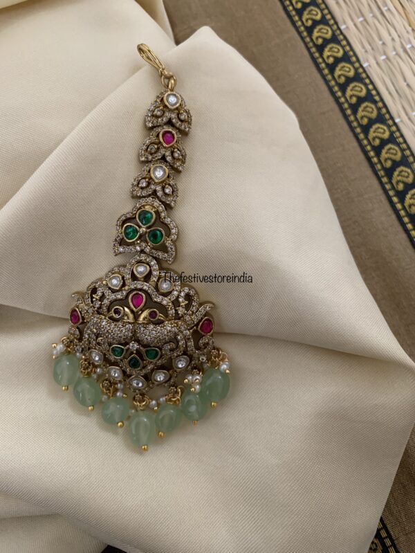 Mint beads bridal victorian maangtikka