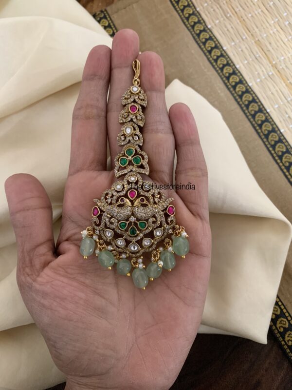 Mint beads bridal victorian maangtikka