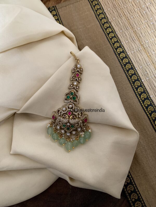 Mint beads bridal victorian maangtikka
