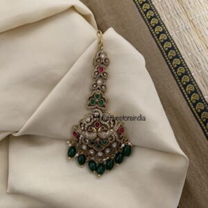 Green beads bridal victorian maangtikka