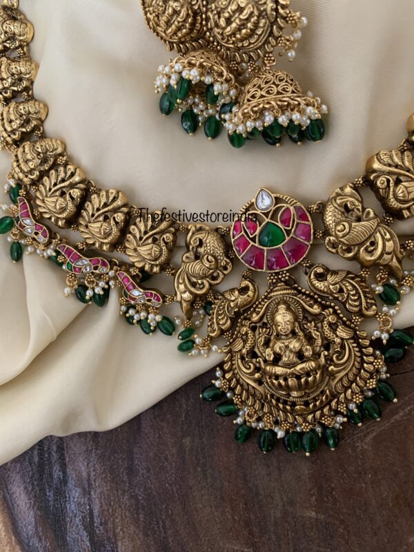 Lakshmi Grand green beads bridal necklace set