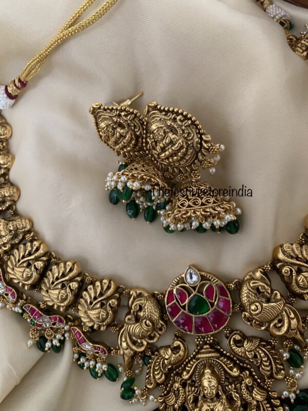 Lakshmi Grand green beads bridal necklace set