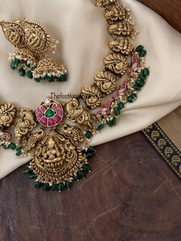 Lakshmi Grand green beads bridal necklace set