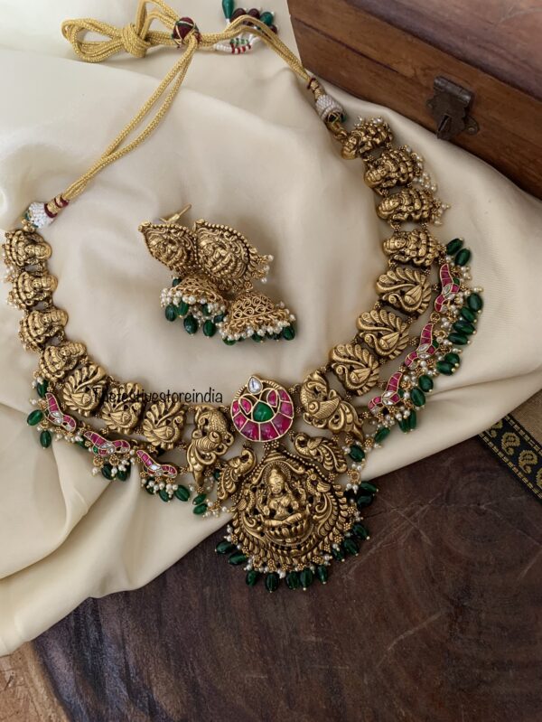 Lakshmi Grand green beads bridal necklace set