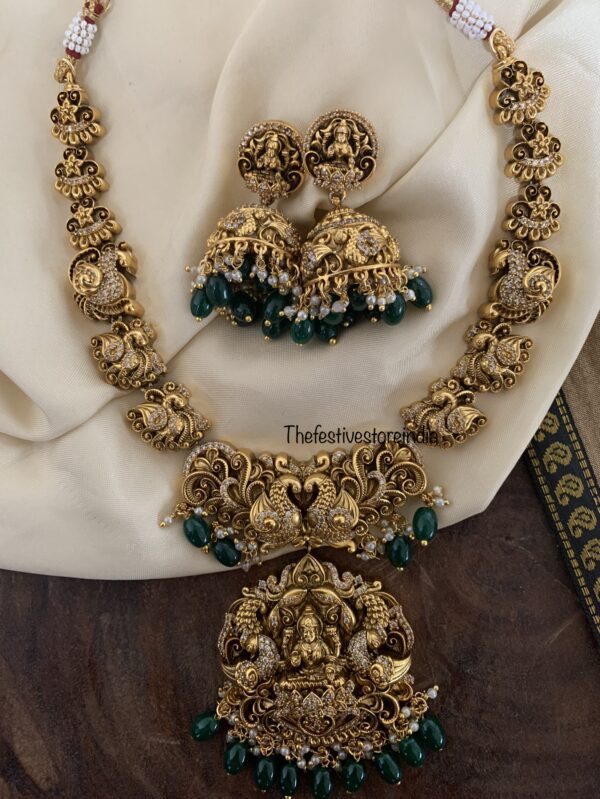 Nakshi Lakshmi green beads midlength set