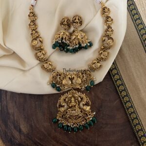 Nakshi Lakshmi green beads midlength set