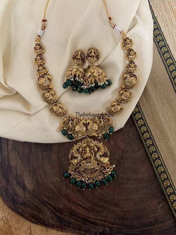 Nakshi Lakshmi green beads midlength set