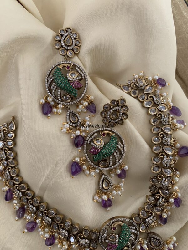 Purple beads Hamsa Victorian necklace set