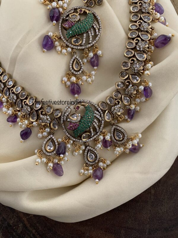 Purple beads Hamsa Victorian necklace set