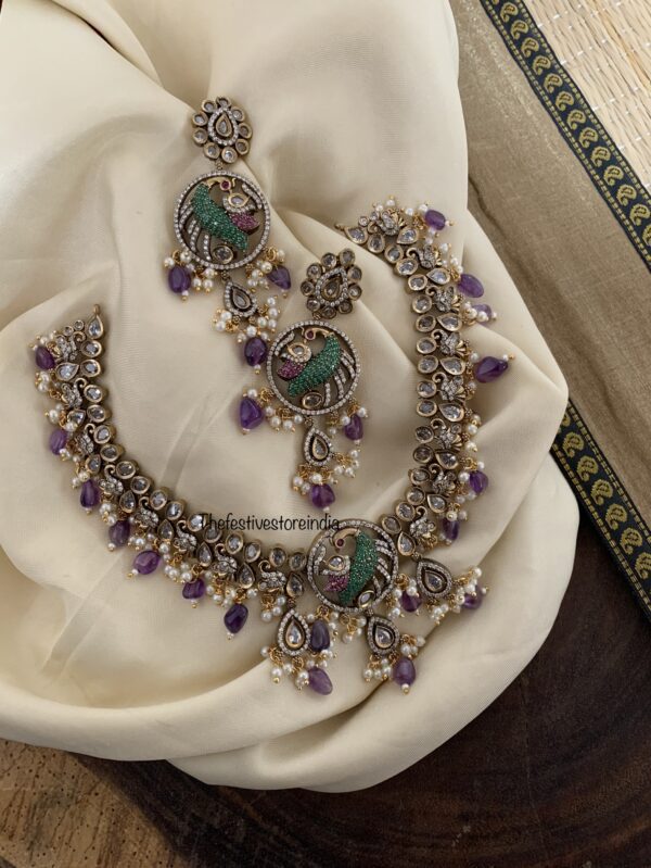 Purple beads Hamsa Victorian necklace set